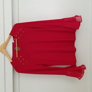 Nine West Red Bell Sleeve Top with Lacing EUC